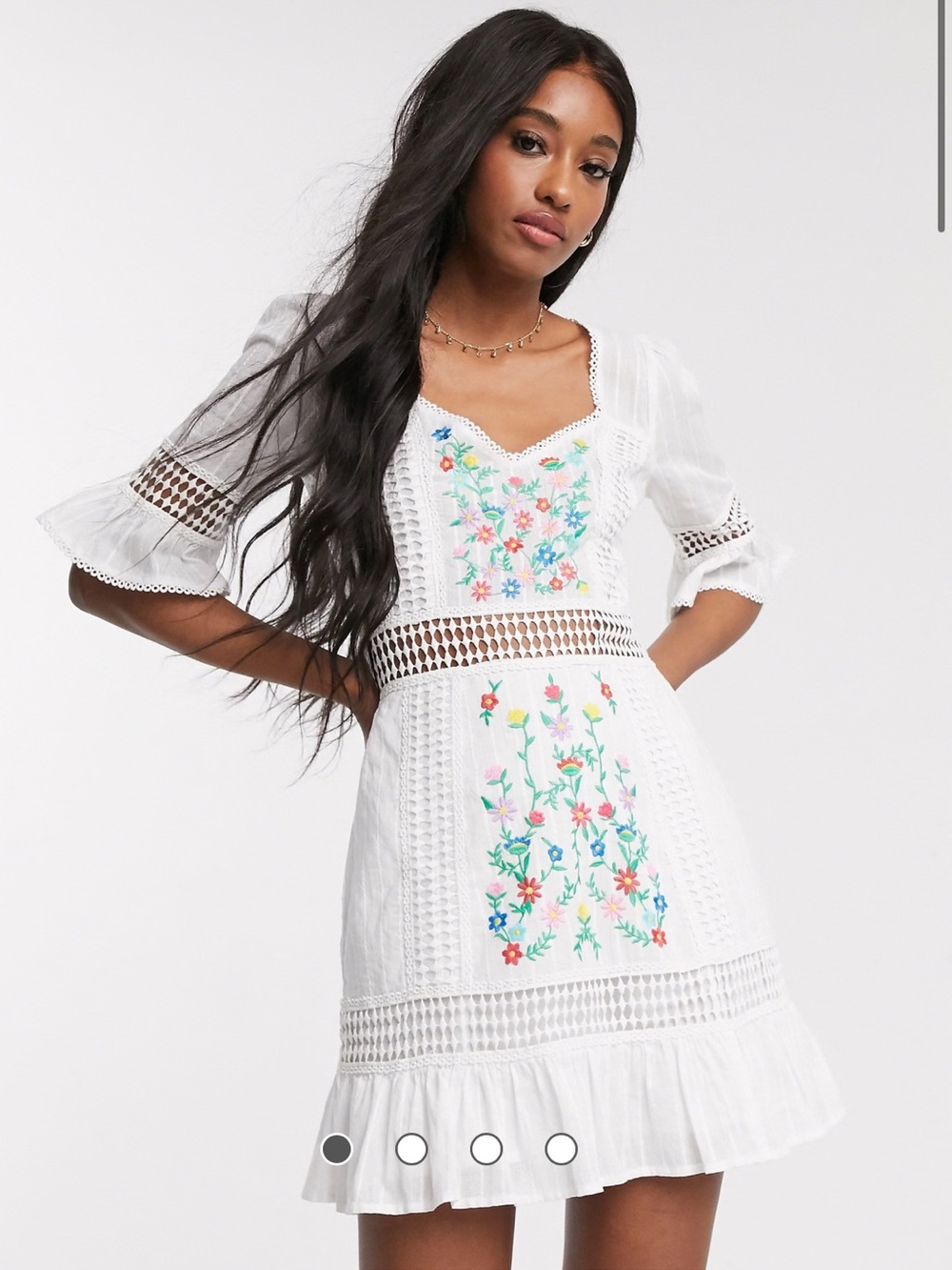 ASOS DESIGN Embroidered Lace Insert White Mini Dress NWT US 4